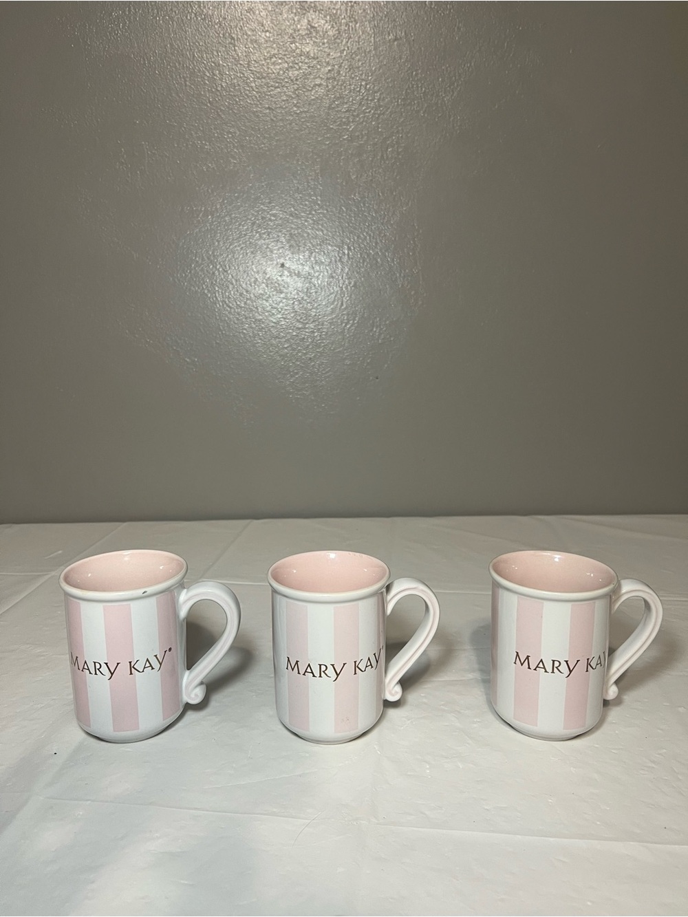 VTG Mary Kay Pink Stripe Ceramic Coffee Mug - Set of 3